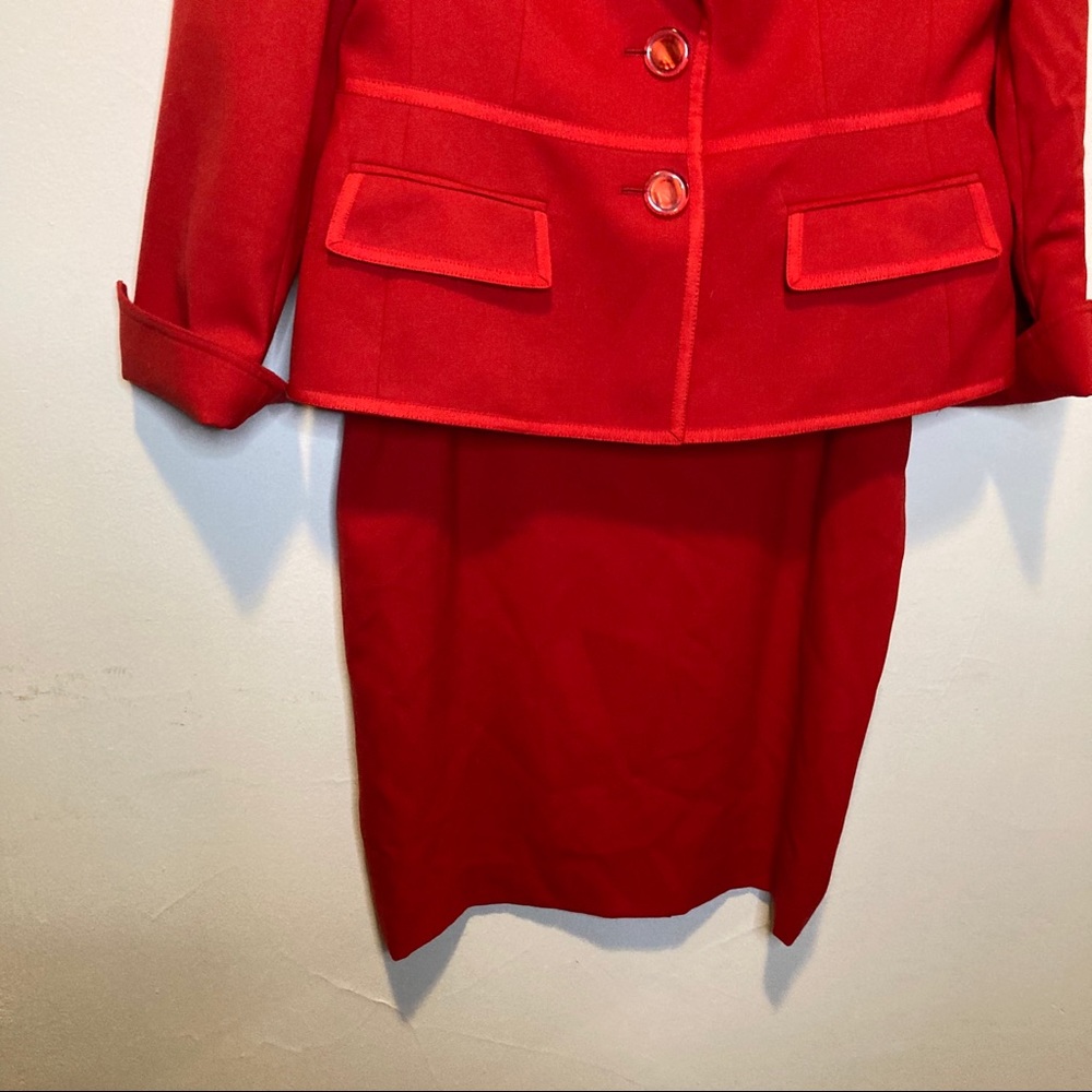 Escada Red Blazer Midi Skirt Suit Set 6 - Picture 2 of 6